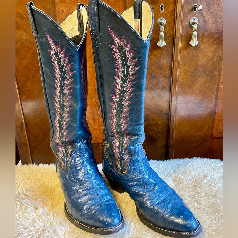 Larry Mahan Women’s Ostrich Navy Cowboy Boots